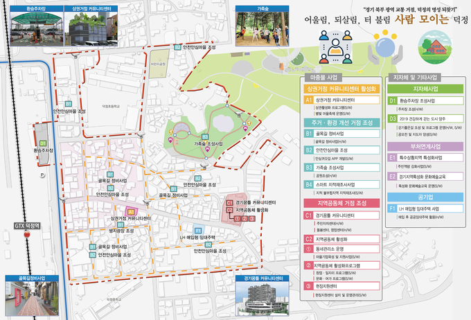 양주시는 덕정 도시재생 뉴딜사업 현장지원센터를 통해 덕정동 140-1번지 일원 14만 6636를 대상으로 지역 주민 주도의 지역 맞춤형 도시재생사업을 추진한다.
