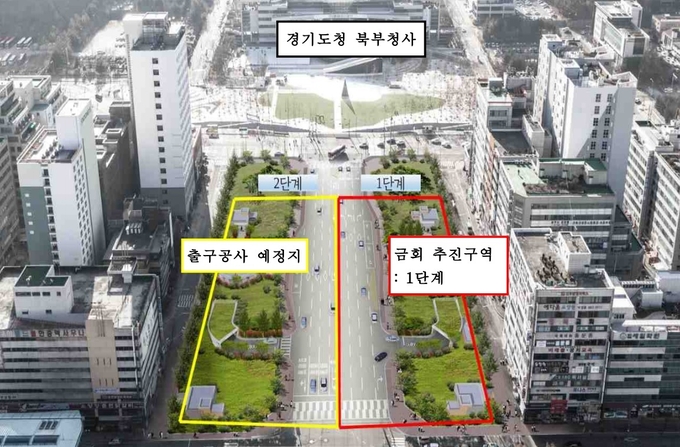 의정부시는 경기도청 북부청사 앞 경관광장 지하에 건설 중인 지하주차장을 시민들이 동서로 왕래할 수 있도록 동측부지에도 출구를 조성할 계획이라고 밝혔다