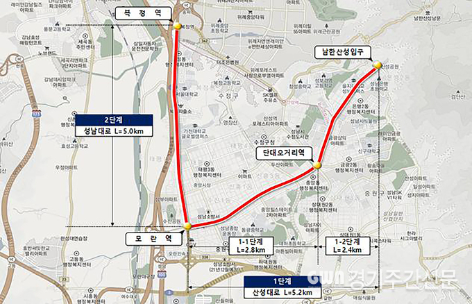 성남시 S-BRT (성남~복정 광역 BRT) 사업 위치도